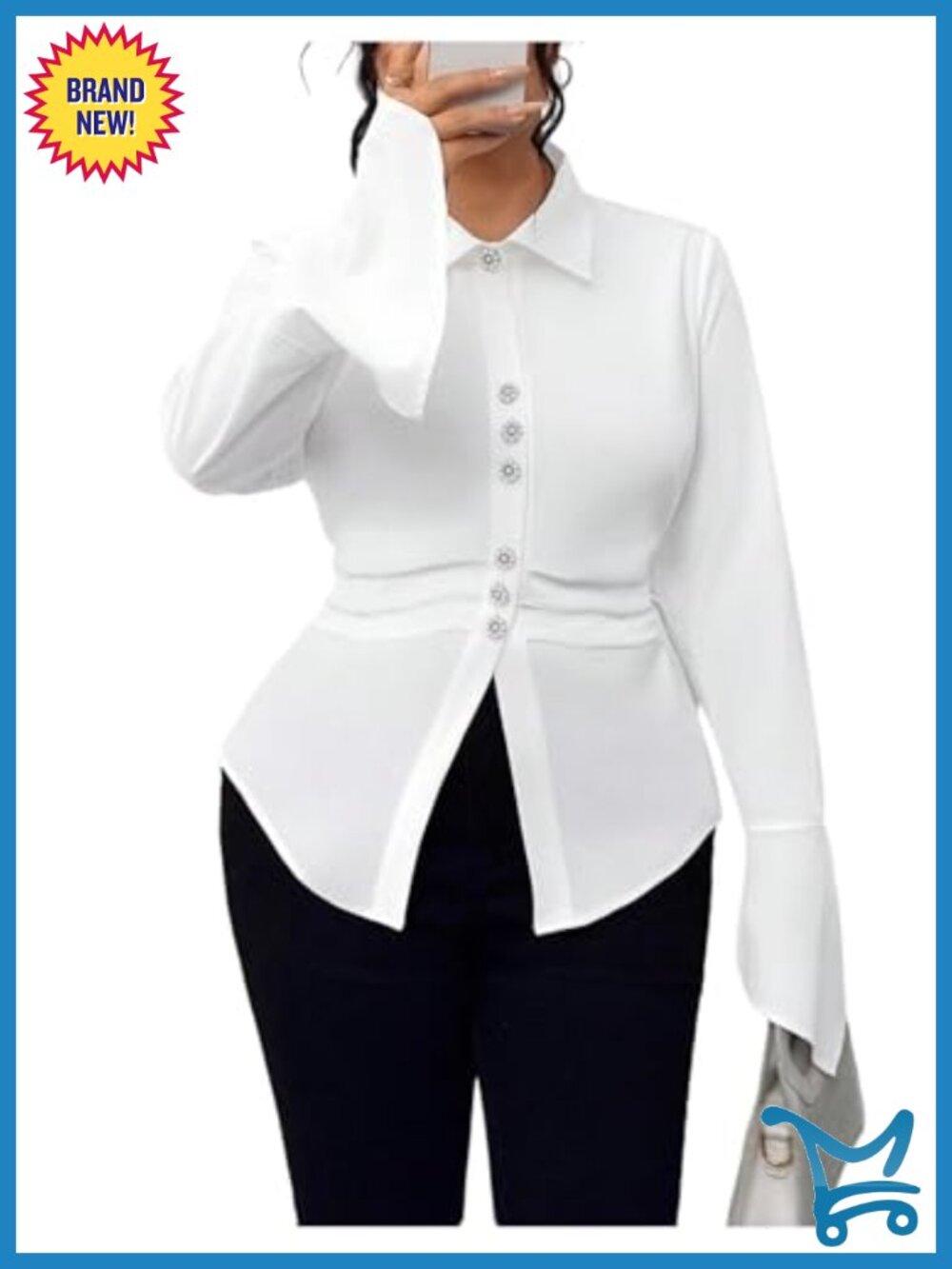 Women's Plus Size Long Sleeve Button Down Blouse